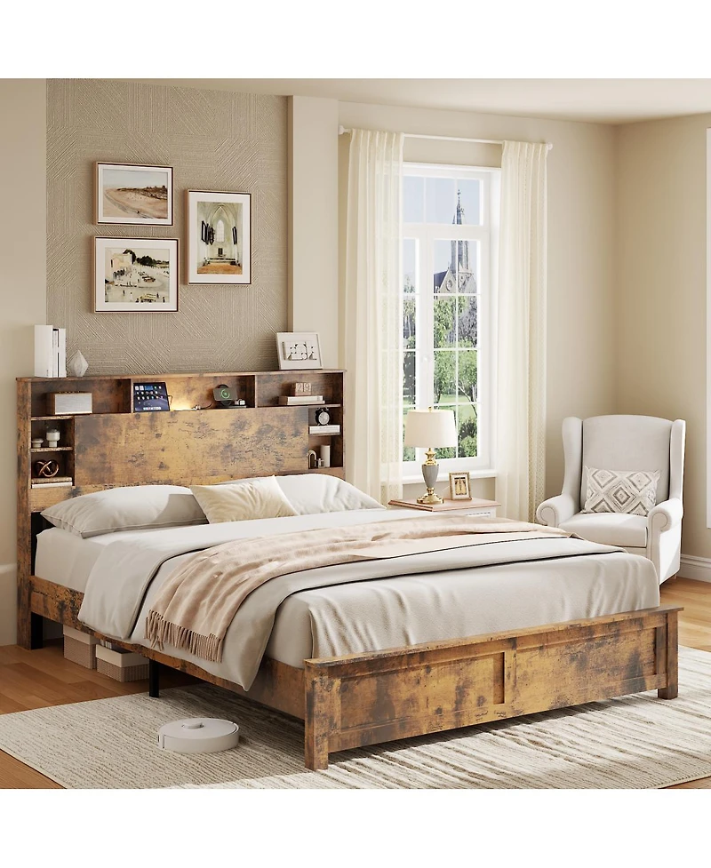 Streamdale Furniture Storage Bed with Charging and Led Lights