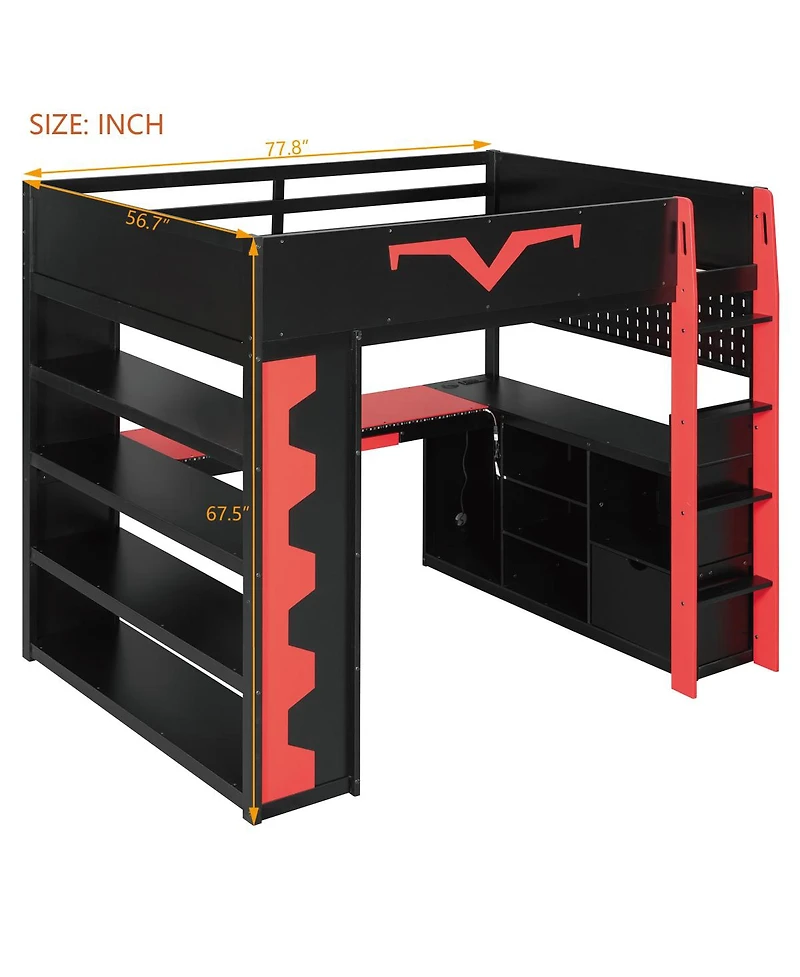 Streamdale Furniture Gaming Loft Bed With Desk, Rgb, Power, Storage
