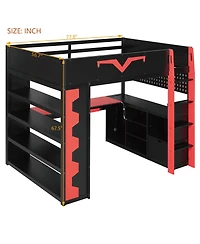Streamdale Furniture Gaming Loft Bed With Desk, Rgb, Power, Storage