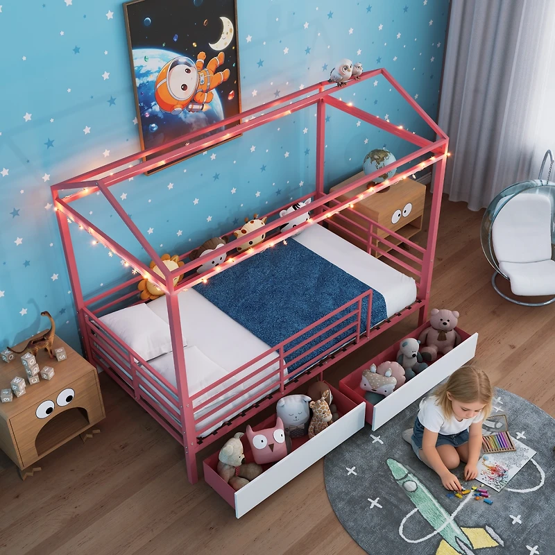 Streamdale Furniture Kids House Floor Bed Frame with Roof