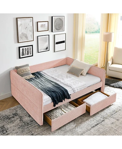 Streamdale Furniture Queen Boucle Daybed With 2 Drawers and Tufted Sofa Bed