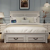 Streamdale Furniture Led Storage Bed with Usb and Pinewood Frame