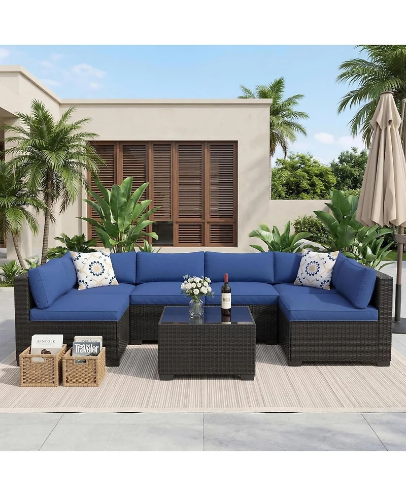 gaomon Adults Outdoor Sectional Sofa Set, Iron Wicker Patio Seating.