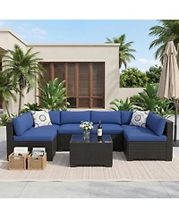 gaomon Adults Outdoor Sectional Sofa Set, Iron Wicker Patio Seating.
