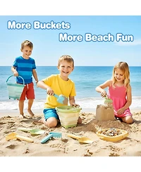 Gnuadz Beach Toys Collapsible Sand Buckets Shovels Rakes Mesh Bag Sandcastle Kit