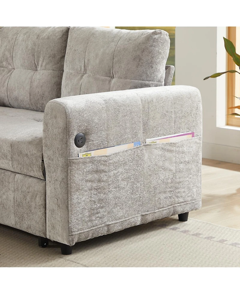 Streamdale Furniture Tufted Sofa Bed with Usb and Storage