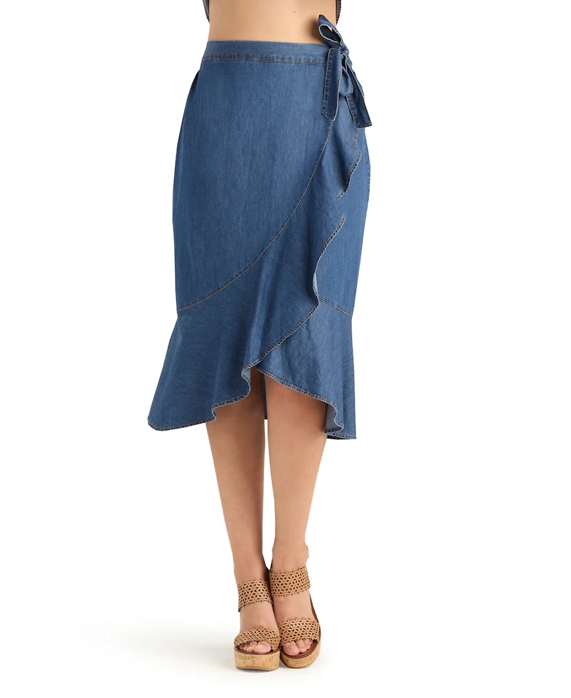 Bcx Women's Denim Tulip Ruffle Midi Skirt