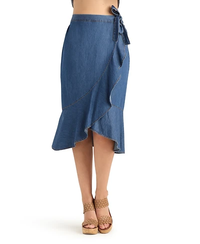 Bcx Women's Denim Tulip Ruffle Midi Skirt