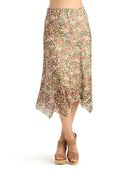 Bcx Women's Printed Mesh Asymmetrical Midi Skirt
