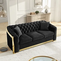Streamdale Furniture Velvet Tufted Luxury Sofa with Gold Accents