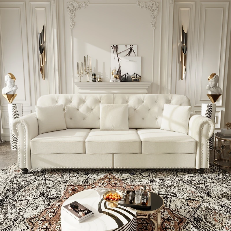 Streamdale Furniture Velvet Chesterfield Sofa with Nailhead Trim