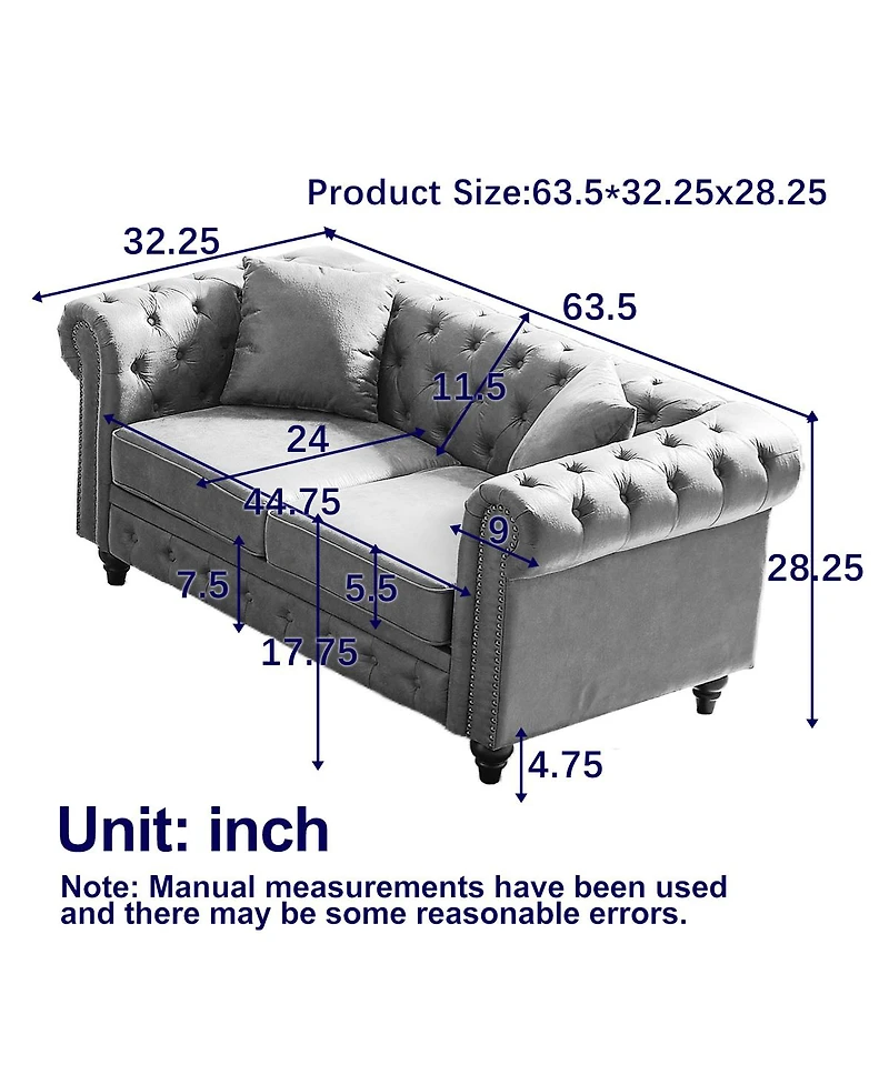 Streamdale Furniture 63.5" Tech Fabric Chesterfield Sofa with Nailhead Trim