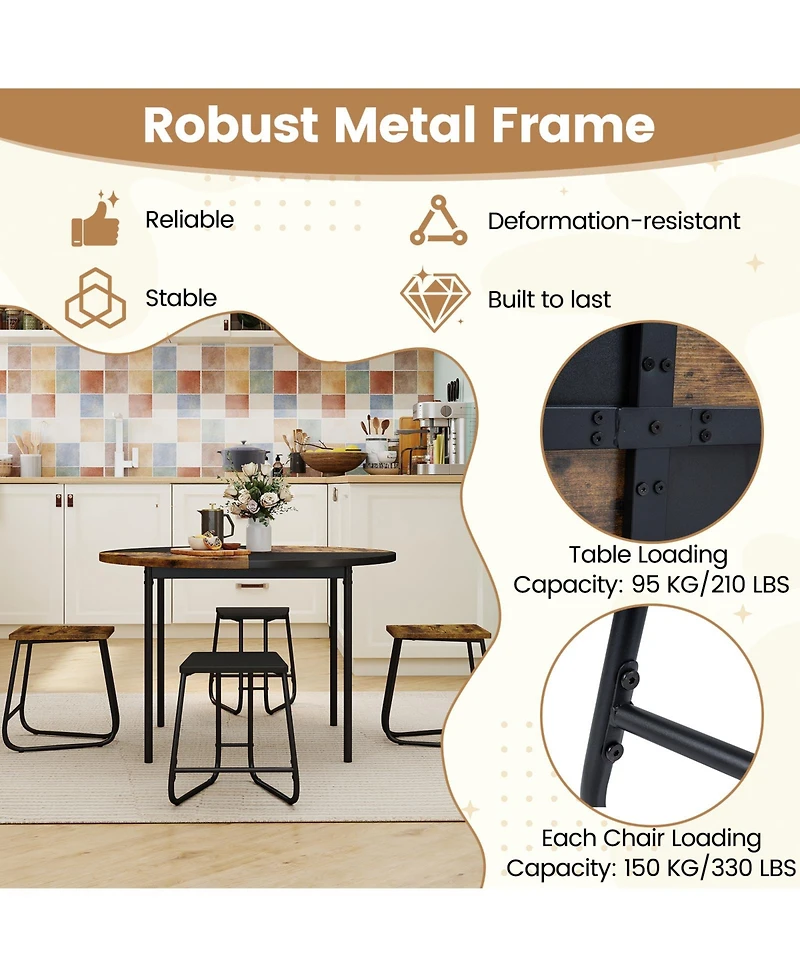 Slickblue 5 Piece Dining Table Set for 4 Round 47 Inch with Stool Seating