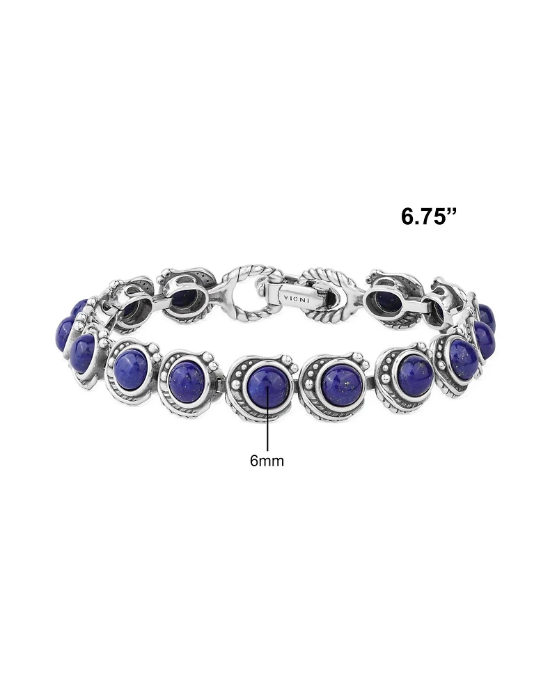 American West Jewelry Sterling Silver Lapis Round Cabochon Tennis Bracelet