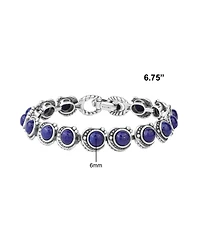 American West Jewelry Sterling Silver Lapis Round Cabochon Tennis Bracelet