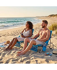 gaomon 2 Piece Portable Folding Low Beach Chair with Cup Holder, Storage Pocket for Camping, Beach, Travel