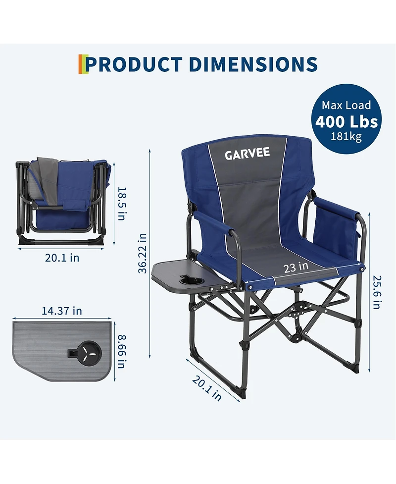 gaomon 2 Piece Portable Outdoor Camping Chair, Aluminum Folding Director Chair with Side Pocket