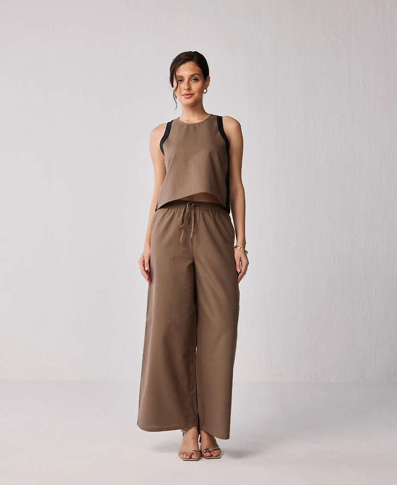 Reistor Women's Matching Set with Wide-leg Pants and Colorblock Top