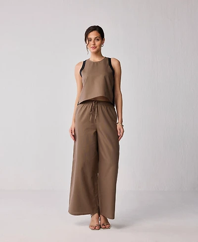 Reistor Women's Matching Set with Wide-leg Pants and Colorblock Top