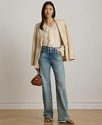 Lauren Ralph Women's Ruffle-Trim V-Neck Blouse