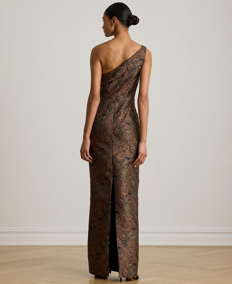 Lauren Ralph Paisley Jacquard One-Shoulder Gown