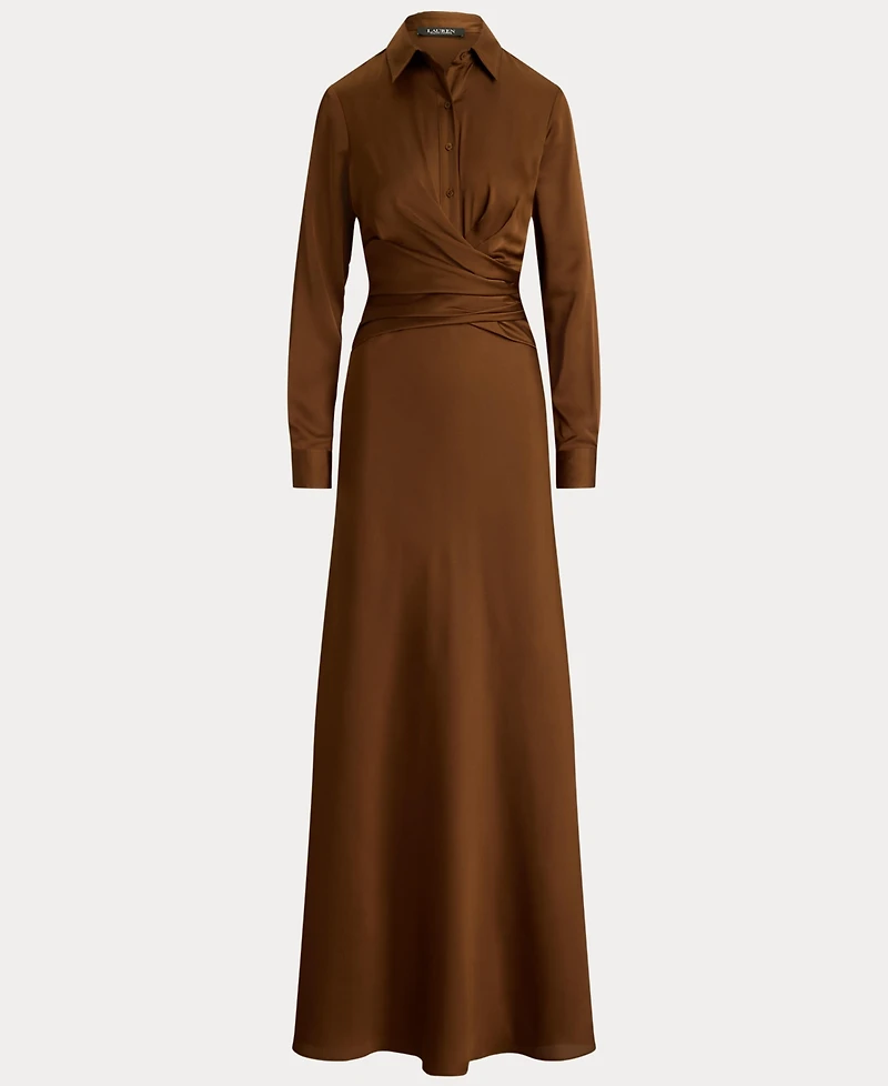Lauren Ralph Pleated Button-Up Charmeuse Gown