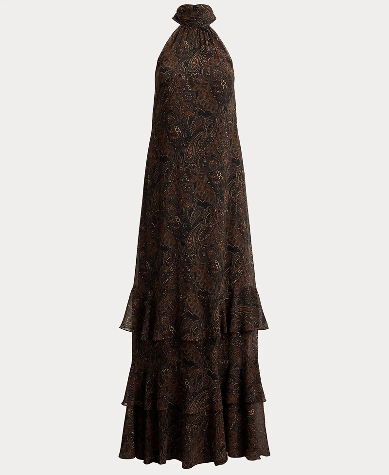 Lauren Ralph Paisley Georgette Tiered Mockneck Gown