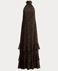 Lauren Ralph Paisley Georgette Tiered Mockneck Gown