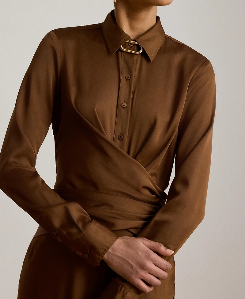 Lauren Ralph Pleated Button-Up Charmeuse Gown