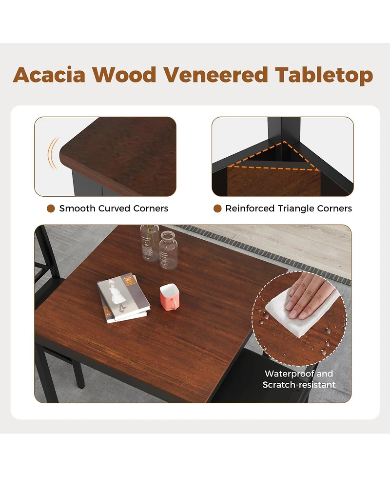 Slickblue 3 Piece Square Kitchen Table Set Wooden Dining for 2