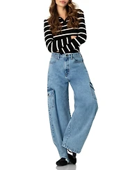 Ivonne Women's Knitted Striped Long Sleeve Polo