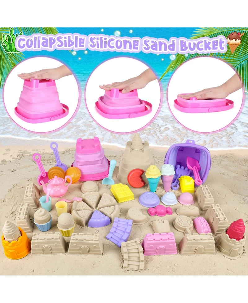 Gnuadz Collapsible Beach Toys Sand Bucket Shovels Set Castle Mesh Bag