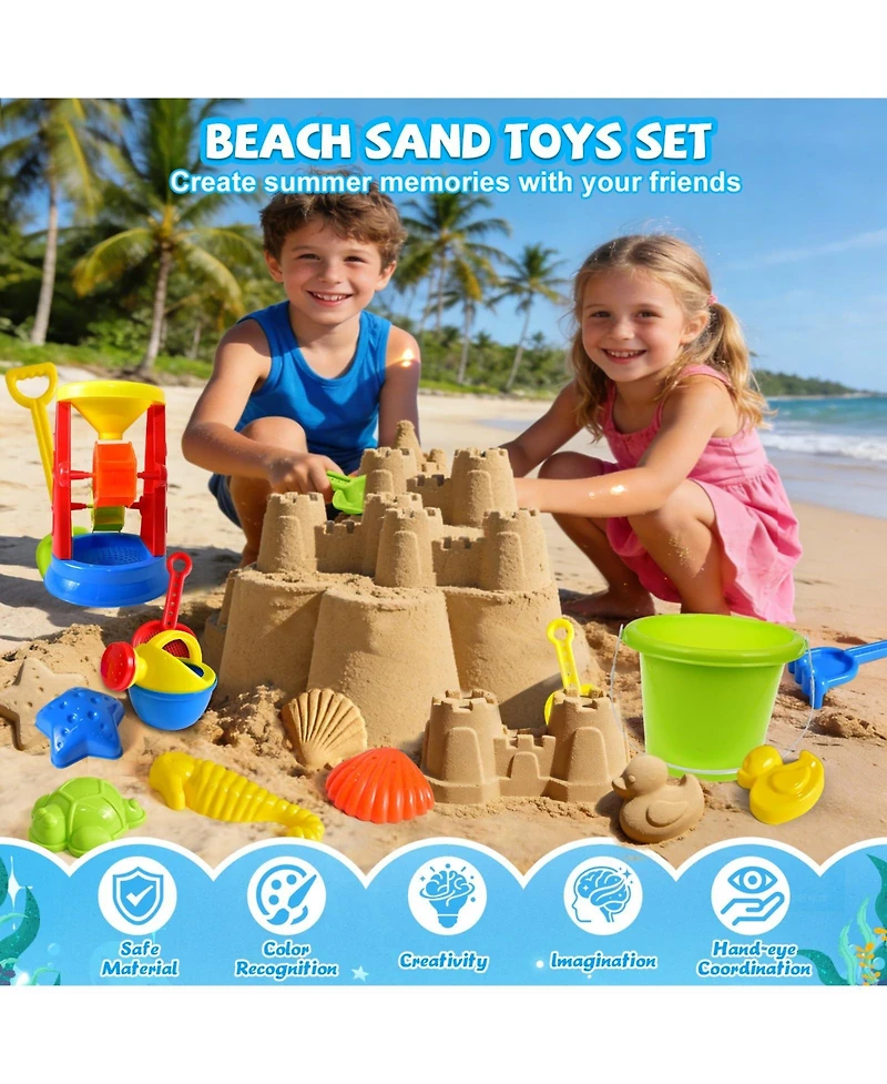 Gnuadz 19-piece Sand Toys Set Water Wheel Bucket Molds Mesh Bag Kids Beach Play Kit