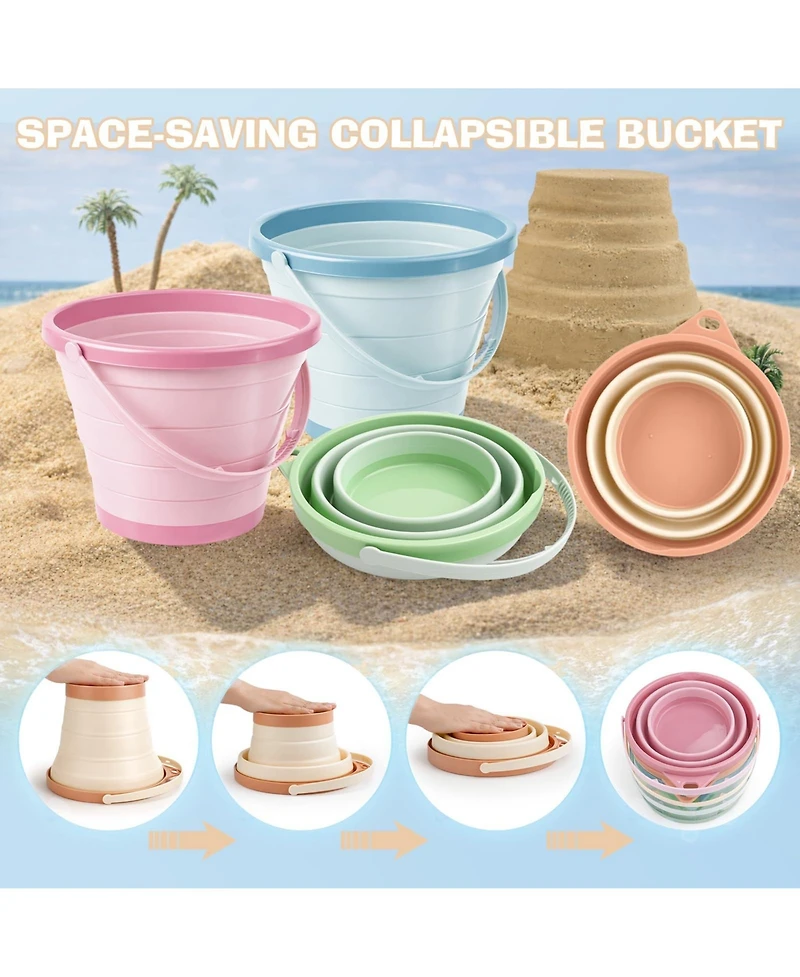 Gnuadz Beach Sand Buckets Shovels Rakes Mesh Bag Sandcastle Kit