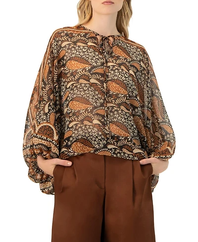 Ivonne Women's Dolman Paisley Blouse with Neck Ties
