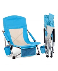 gaomon Portable Folding Low Beach Chair with Cup Holder, Storage Pocket for Camping, Beach, Travel