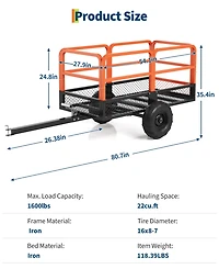homfan Heavy-Duty Atv Dump Cart w/ 1600 lb Capacity and , Tow-Behind Utility Trailer Foot Pedal Release and All-Terrain Tires