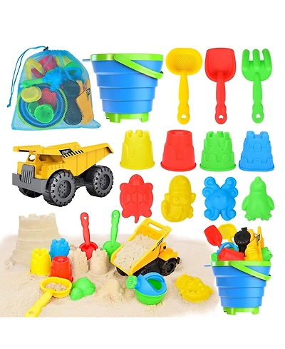 Gnuadz 14PCS Beach Sand Toys Construction Vehicle Animal Mold Bucket Shovel Set Mesh Bag