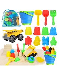 Gnuadz 14PCS Beach Sand Toys Construction Vehicle Animal Mold Bucket Shovel Set Mesh Bag