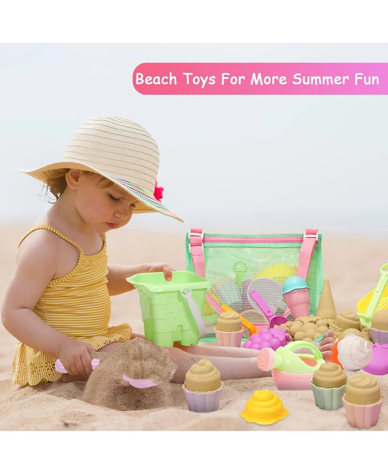 Gnuadz Beach Sand Toys Ice Cream Molds Bucket Shovel Rake Mesh Bag