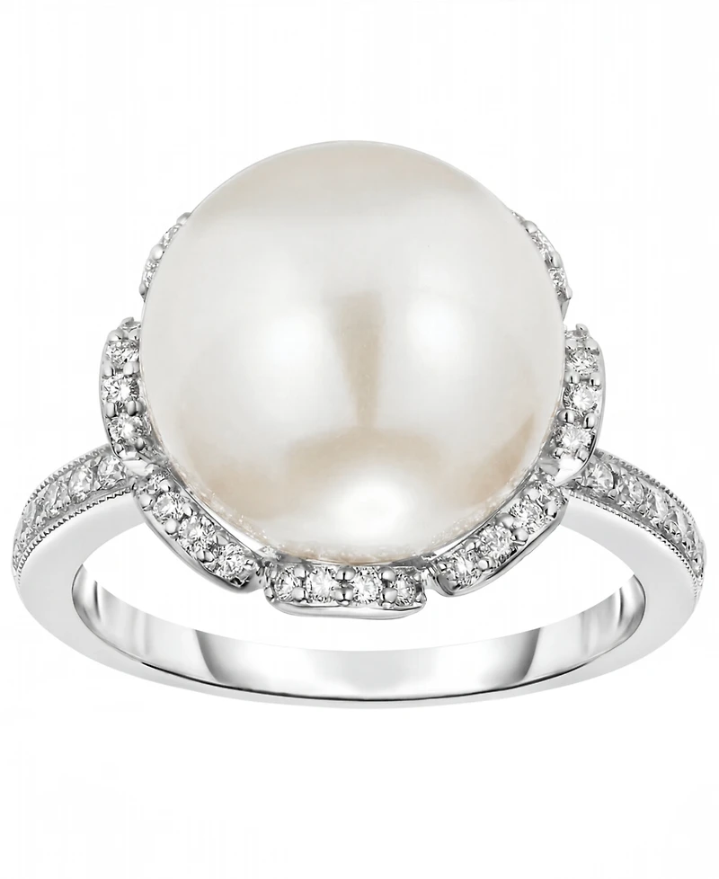 Macy's Cultured Freshwater Pearl (11mm) & Diamond (1/4 ct. t.w.) Ring in 925 Sterling Silver