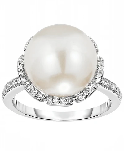 Macy's Cultured Freshwater Pearl (11mm) & Diamond (1/4 ct. t.w.) Ring in 925 Sterling Silver