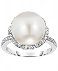 Macy's Cultured Freshwater Pearl (11mm) & Diamond (1/4 ct. t.w.) Ring in 925 Sterling Silver