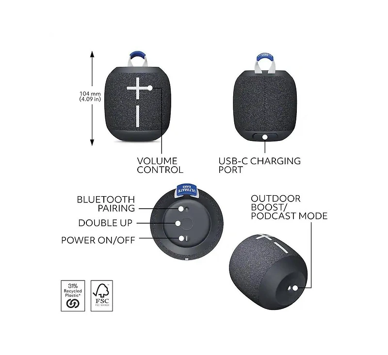 Ultimate Ears Wonderboom 4 Portable Wireless Bluetooth Speaker with Waterproof, Dustproof and Floatable design