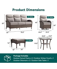 Pocassy Patio Furniture Set with 6in Cushion, All-Weather Wicker Outdoor Conversation Swivel Rocking Chair and 6 Inch Thick Cushions