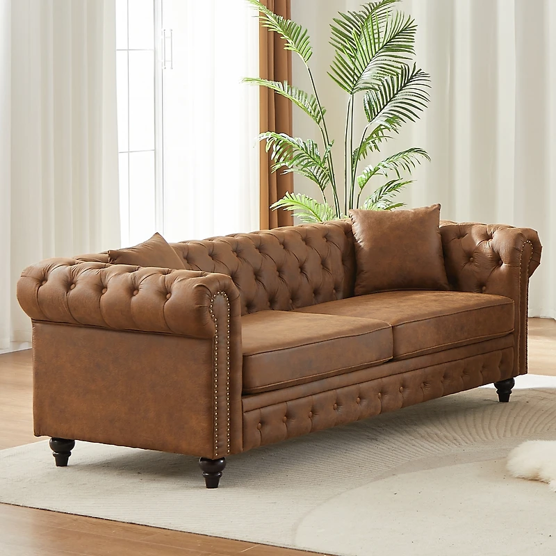 Streamdale Furniture Tech Fabric Chesterfield Sofa with Rolled Arms and Cushions
