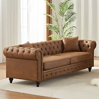 Streamdale Furniture Tech Fabric Chesterfield Sofa with Rolled Arms and Cushions