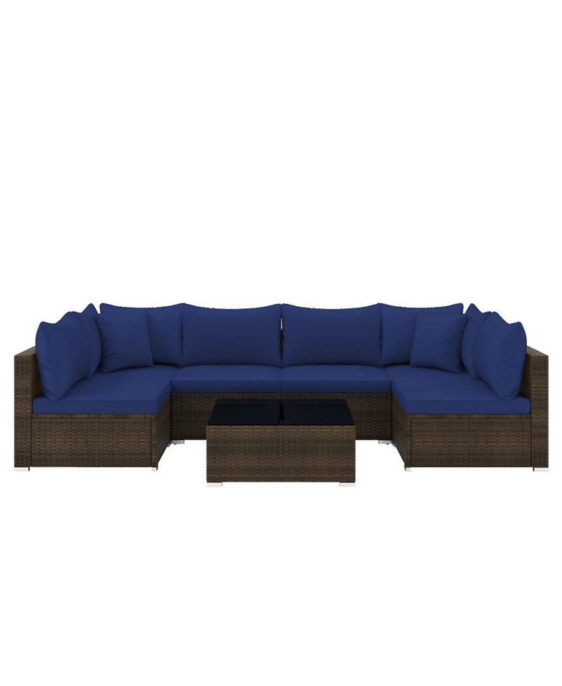 Sugift 7 Piece Patio Rattan Furniture Set with Sectional Sofa Cushions
