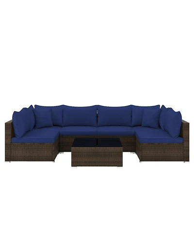 Sugift 7 Piece Patio Rattan Furniture Set with Sectional Sofa Cushions