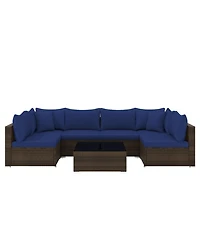 Sugift 7 Piece Patio Rattan Furniture Set with Sectional Sofa Cushions